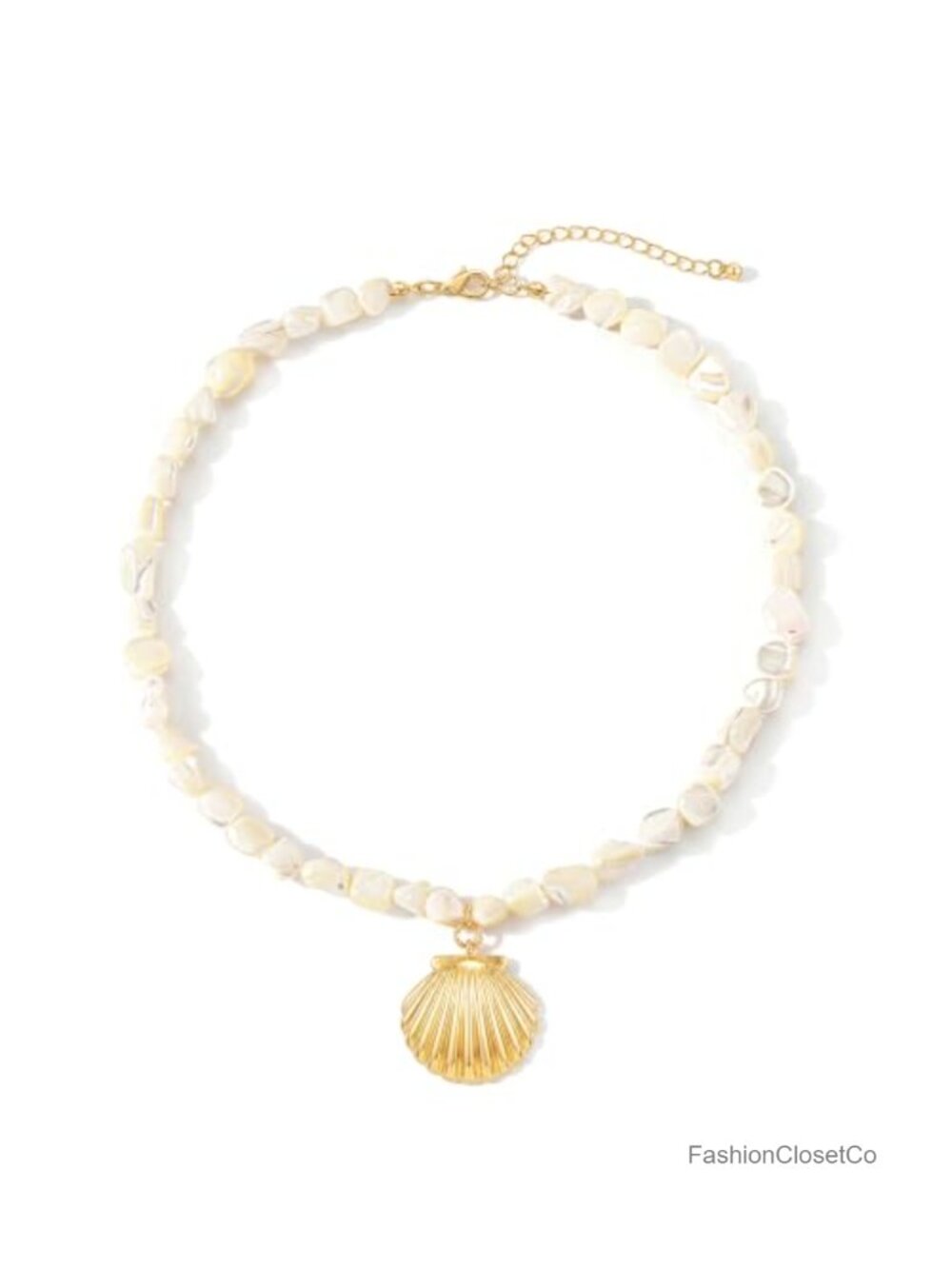 14K Gold Plated Seashell Necklace Faux Baroque Pearl Choker